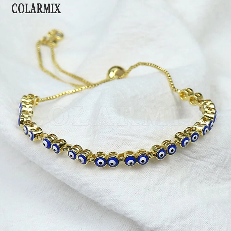 10Pcs 2022 Bracelet Enamel Colorful Eyes  Braceelt Jewelry for Women Gold Plate image 3