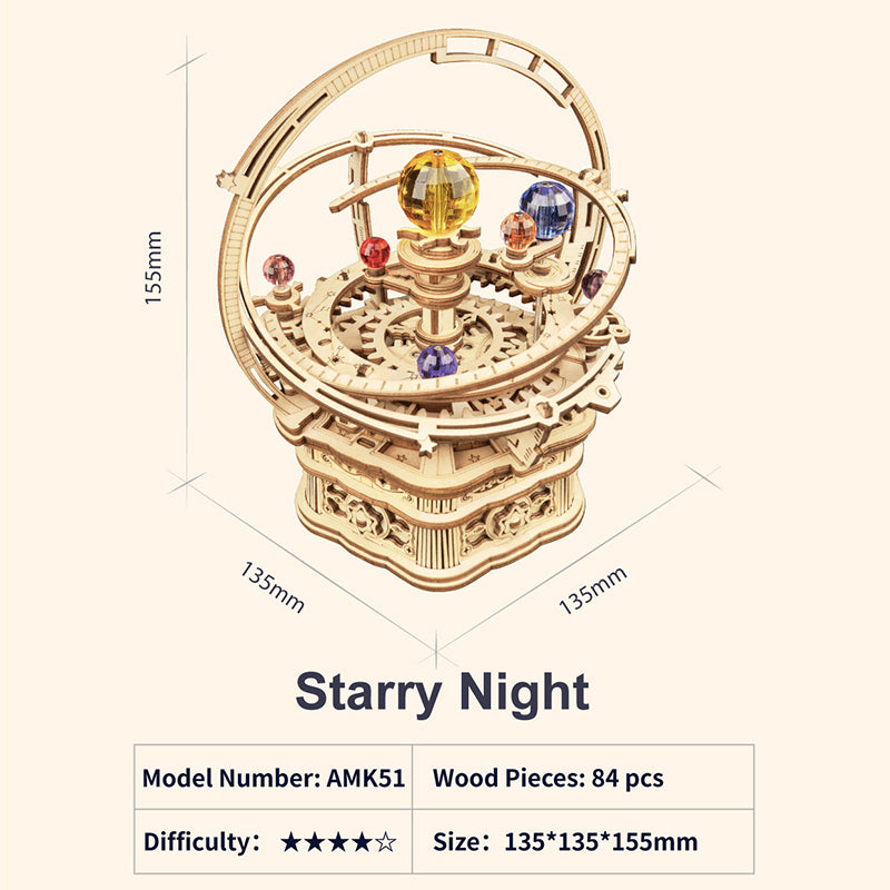 Robotime Rokr Music Box Starry Night 3D Wooden Puzzle Game Assembly Model Build image 1