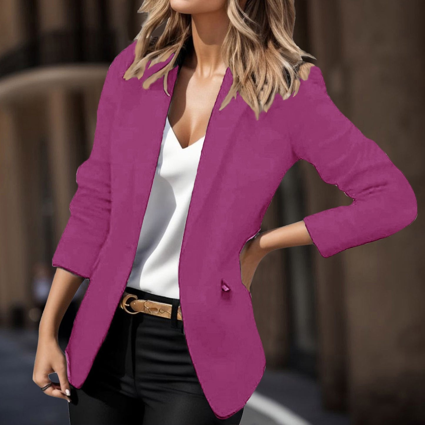 Classic Solid Color Suit Jacket for Women Formal Notch Lapel Button Down Blazer image 3