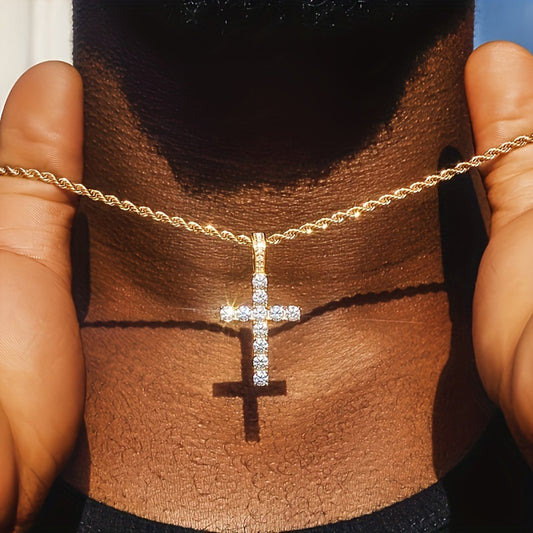14K Gold Plated Hip Hop Cross Pendant Necklace for Women Male Iced Out Twisted  image 0