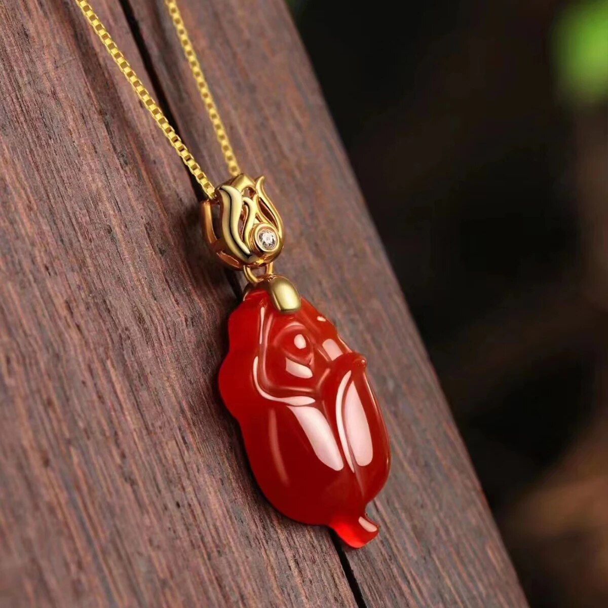 Real 18k Gold Necklace Natural Red Agate Pendant Pure AU750 Fine Jewelry Weddin image 4