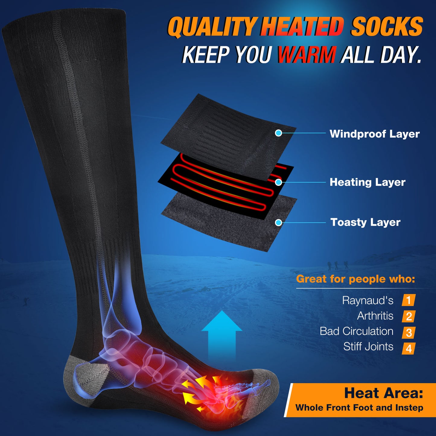 Electric Heated Socks with Power Bank Adjustable 3 Temperature Settings Heating image 2