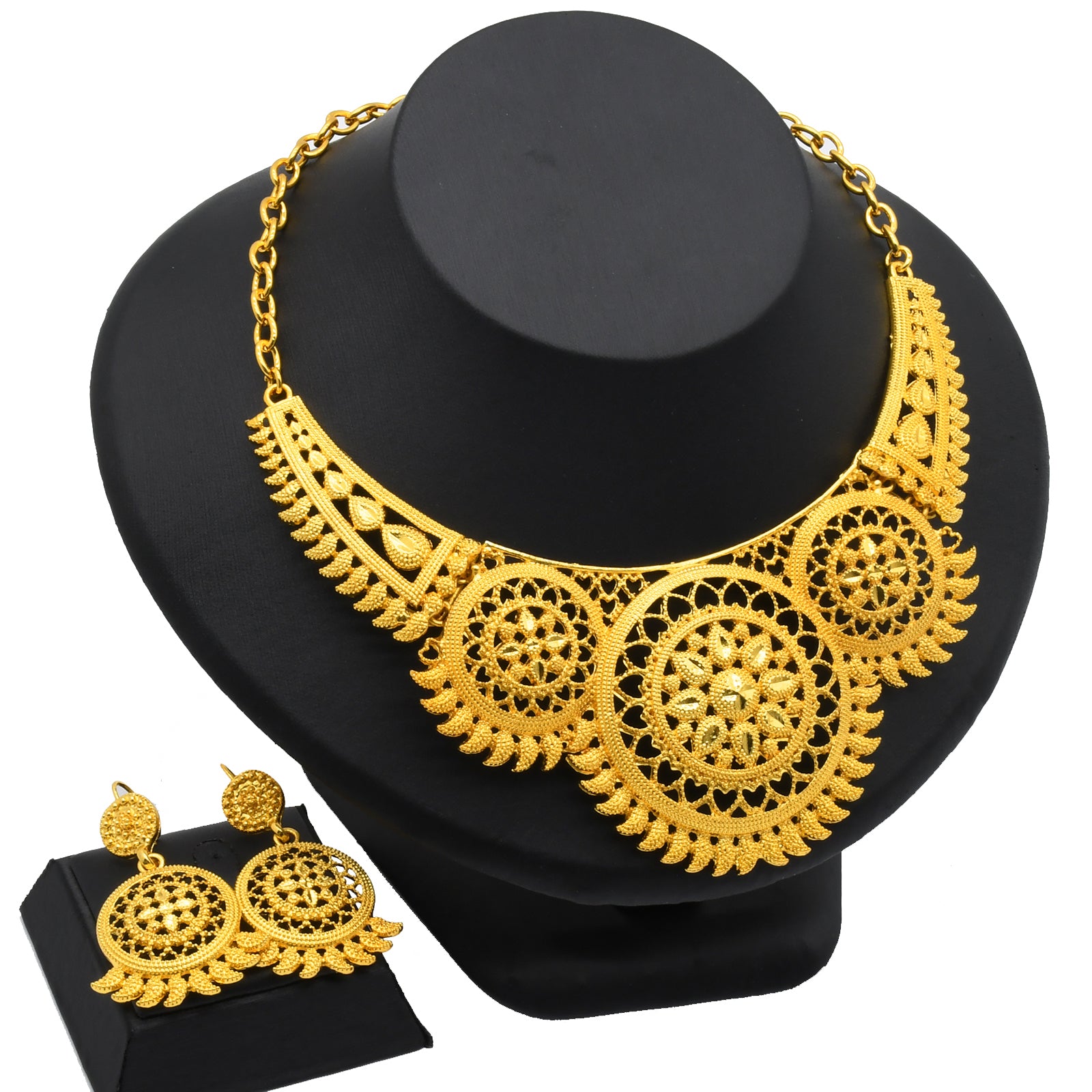 ANIID Luxury Indian Jewelry Sets for Women Party Dubai 24K Gold Color Necklace  image 16