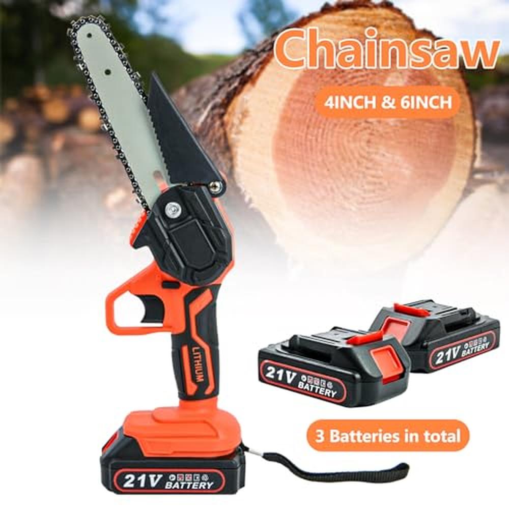 Mini Cordless Chainsaw 2-in-1 Handheld Tree Trimming with 3Pack Battery Lightwe image 1