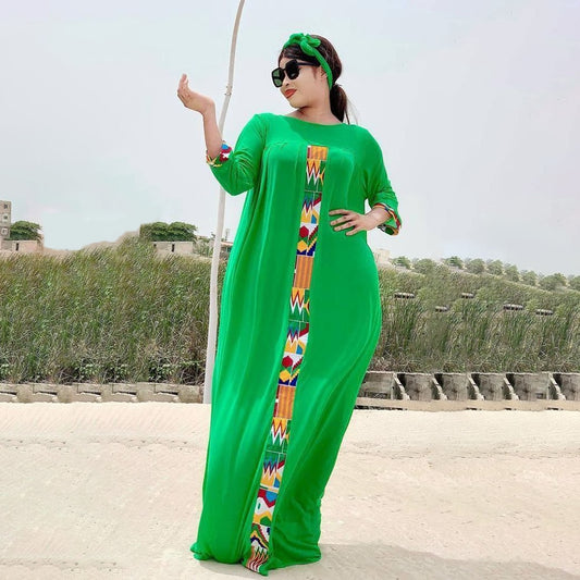 3 Pieces Set Boho Loose Solid Three Quarter Sleeve Long Maxi African Dresses Fo image 0
