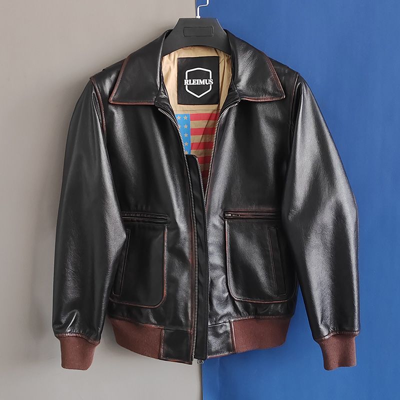 Men's Genuine Leather Jacket Man High Quality Vintage Cowhide A2 Air Force Flig image 0