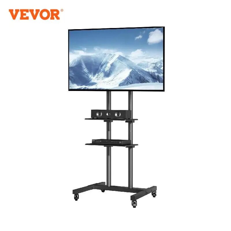 VEVOR Mobile TV Stand Height Adjustable TV Stand with Wheels Double Tray for Au image 1