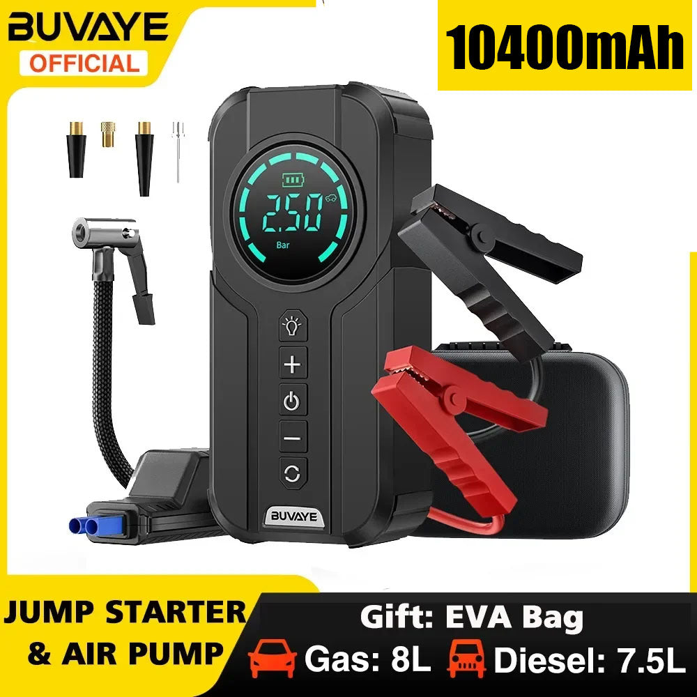 BUVAYE Car Jump Starter Air Pump Portable Air Compressor Multi-function Tire In image 3