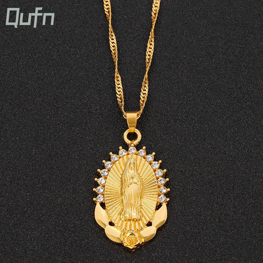 Virgin Mary Necklace Gold Color Bijoux Imitation Crystal Statement Necklace image 0