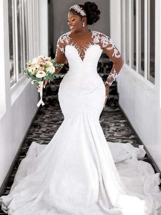 Luxury Sheer O-neck Mermaid Wedding Dress for Bride Robe De Mariée Dubai Africa image 0