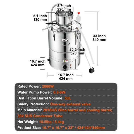 VEVOR 30/50L Stainless Steel Alcohol Distiller Alcohol Still Essential Oil Brew image 0