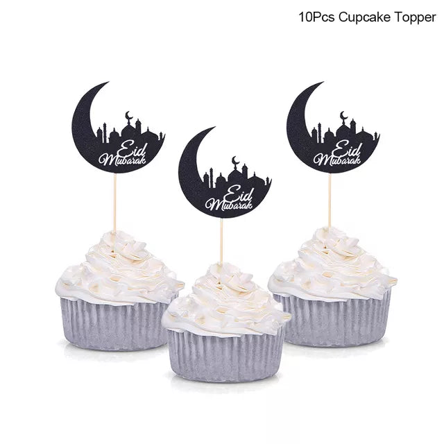 NEW Golden Eid Mubarak Acrylic Cake Toppers Castle Moon CupCake Topper for image 2