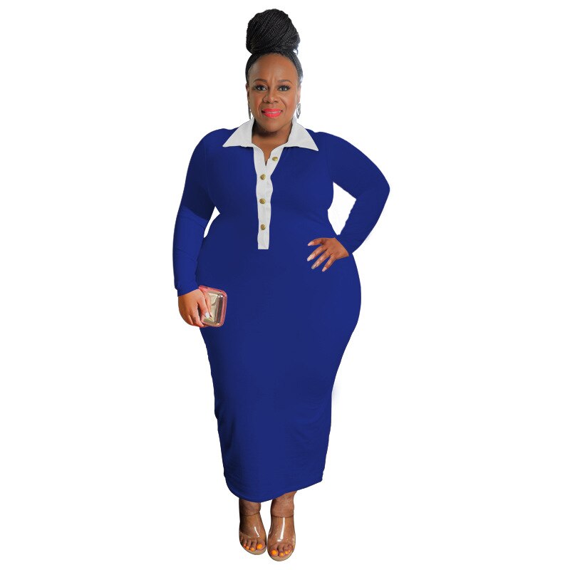 Patchwork Plus Size Dresses African Casual Women's Long Sleeve Bodycon Clubwear  image 7