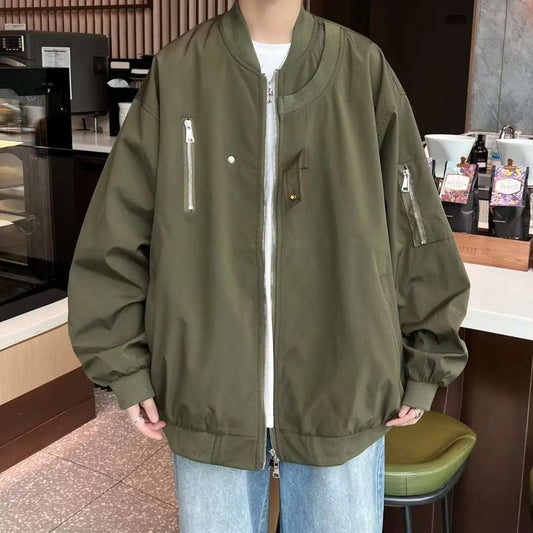Spring Autumn Loose-fit Trendy Casual Men's Jacket Versatile Couple Style High  image 0