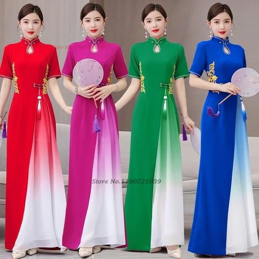2024 vietnam aodai dress dress national flower embroidery improved dress cheong image 0
