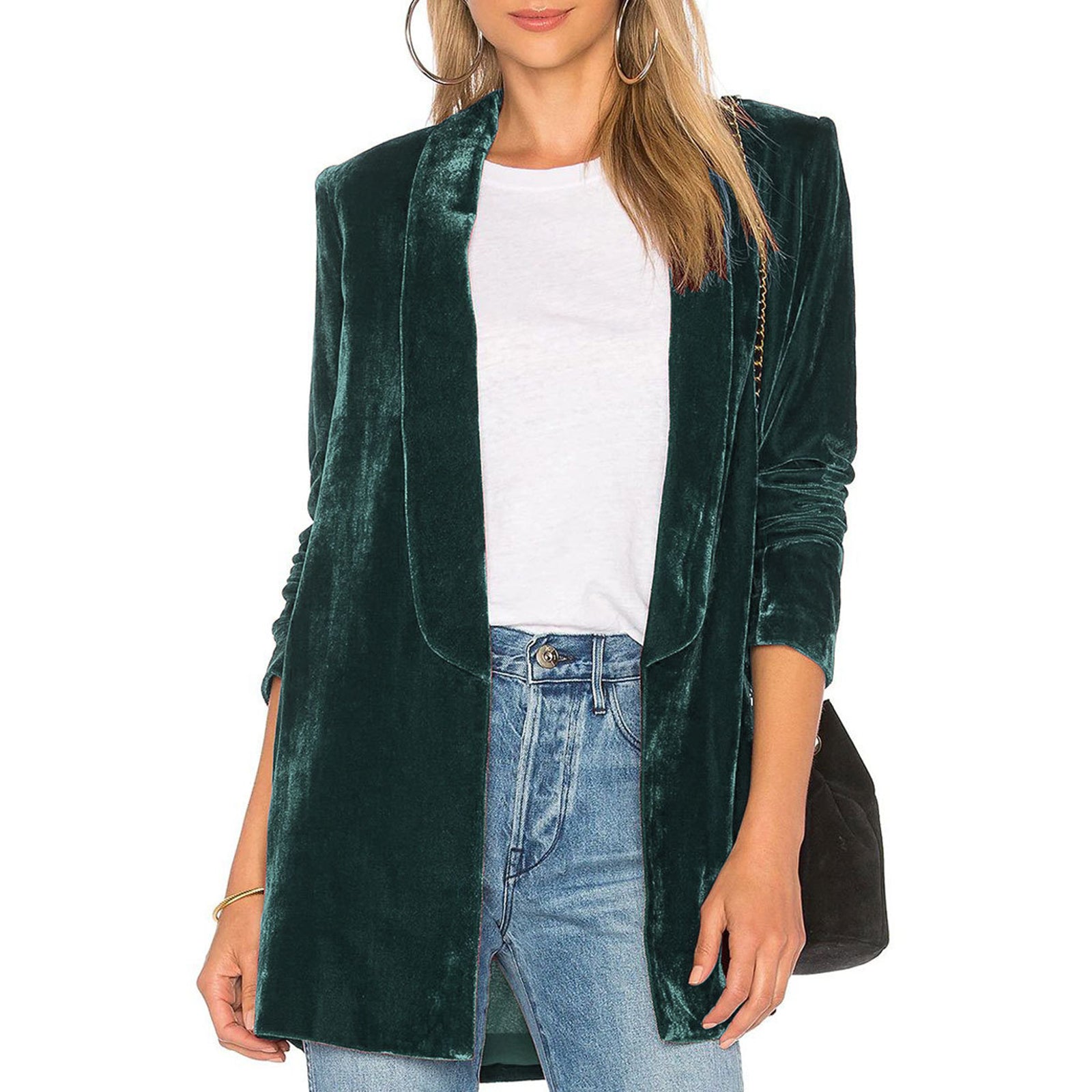 Women Casual Pleuche Blazer Adults Open Front Solid Color Long Sleeve Lapel Sui image 4