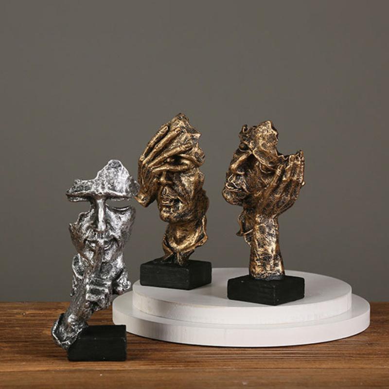 Silence Is Gold Statue Human Face Statue Abstract Sculpture Nordic Creative Dec image 10
