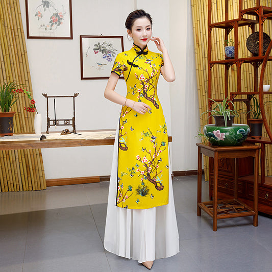 Ao Dai Vietnam Traditional Cheongsam Gown Elegant Oriental Evening Long Dress C image 0