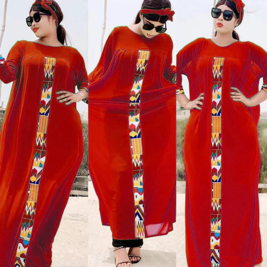 3 Pieces Set Boho Loose Solid Three Quarter Sleeve Long Maxi African Dresses Fo image 0