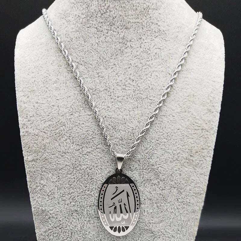 Muslim Islamic Quran Allah Stainless Steel Statement Necklace for Men Gold Colo image 10