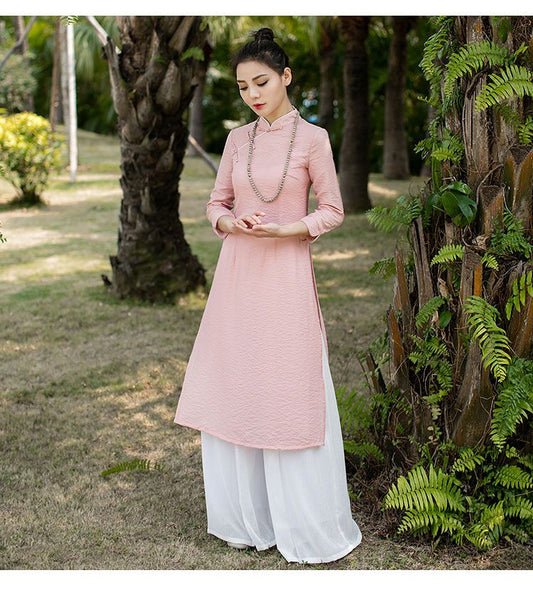 Oriental Style Ao Dai Vietnam Traditional Clothing Dress For Women Graceful Chi image 0