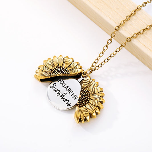You Are My Sunshine Necklaces For Women Men Lover Gold Color Sunflower image 0
