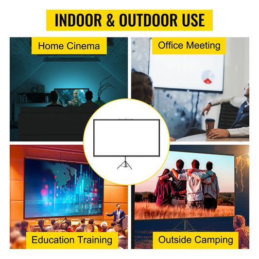 VEVOR 100 Inch Tripod Projector Screen W/ Stand 16:9 4K HD Portable Home Cinema image 0