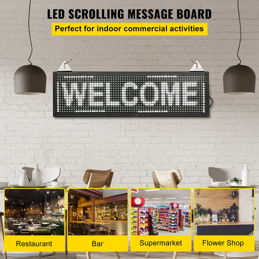 VEVOR Wi-Fi LED Scrolling Sign 27 x 8 in White/Red P10 DIY Programmable Message image 0