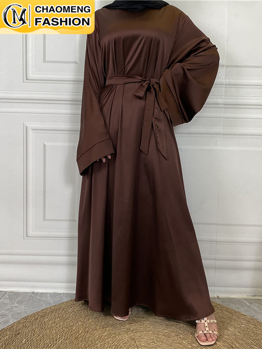 Chaomeng Ramadan Abaya Femme Musulmane Satin Hijab Dress Turkey Kaftan Caftan M image 0
