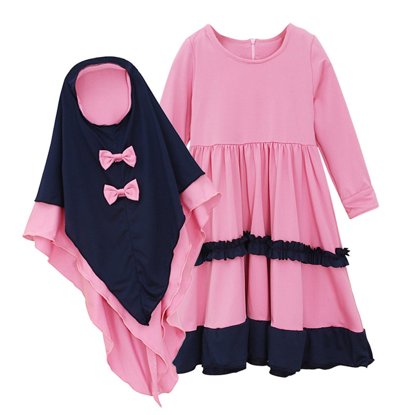 Muslim 2 Pieces Set Girls Princess Dress Kids Abaya Hijab Islamic Children Pray image 5