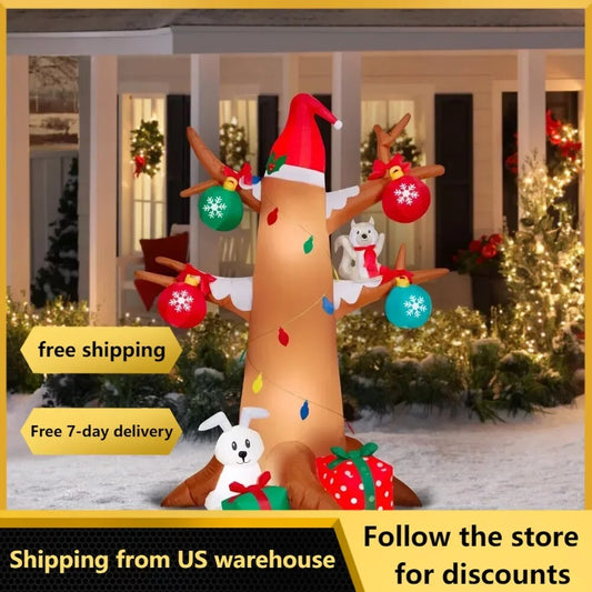Airblown Inflatables Christmas 6 Foot Winter Tree With Woodland Creatures Scene image 0