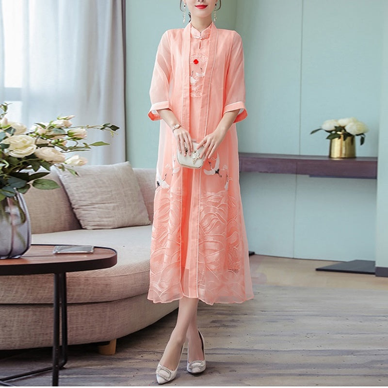 2021 New Chinese Dress Qipao Vietnam Traditional Dress Embroidery Oriental Ao D image 5