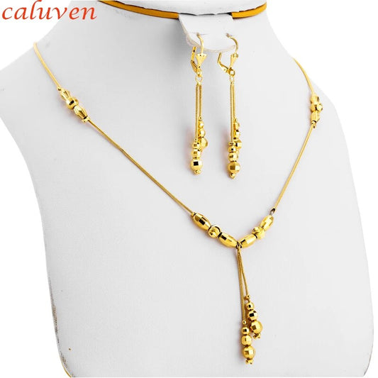 Fashion Charms Ball Sets Gold Color,Small Beads Dubai Necklace Earrings for Wom image 0