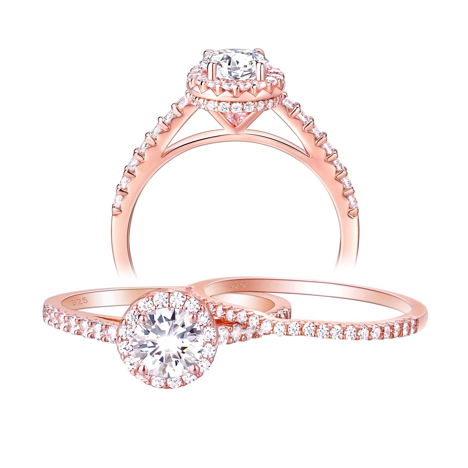 Newshe 2 Pcs Rose Gold Wedding Ring Sets For Women 925 Sterling Silver image 0