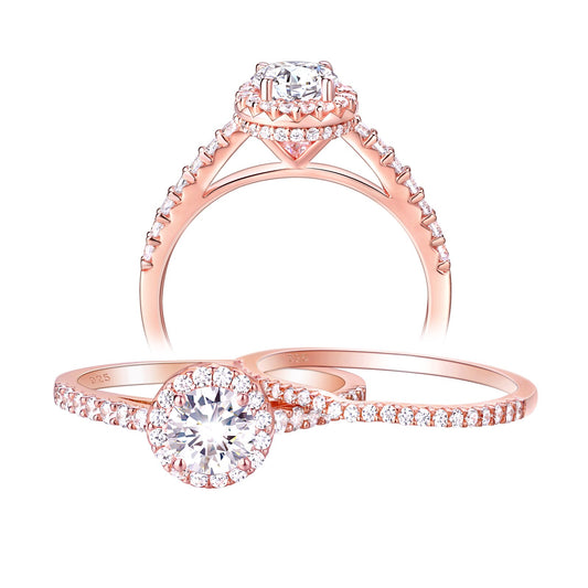 Newshe 2 Pcs Rose Gold Wedding Ring Sets For Women 925 Sterling Silver image 0