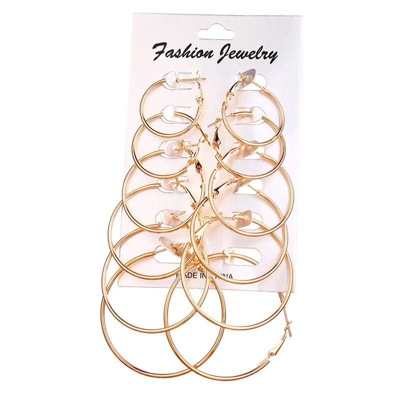 FNIO Statement Gold Color Big Bamboo Circle Hoop Earrings For Women Hip Hop Ear image 9