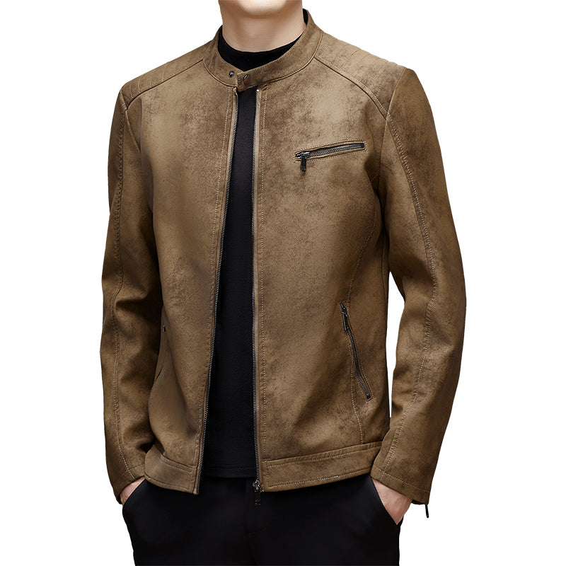 Winter Men's Leather Jacket Stand Up Collar Windproof Leather Jacket Men High Q image 6