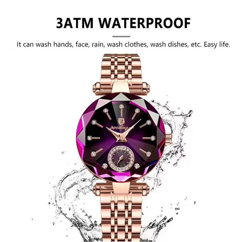 POEDAGAR Watch for Women Luxury Jewelry Design Rose Gold Steel Quartz Wristwatc image 5