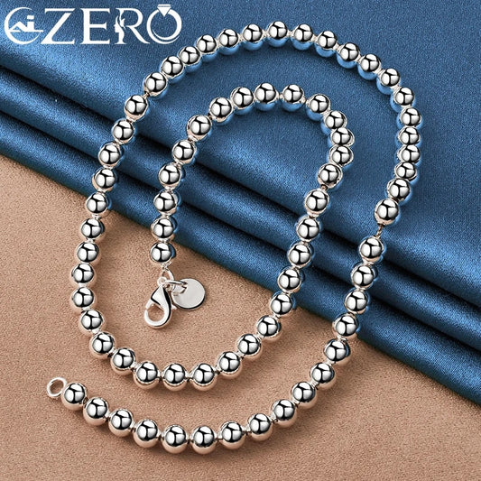 ALIZERO 24K Gold Necklaces 925 Sterling Silver Smooth 6MM Beads Necklace For Wo image 0