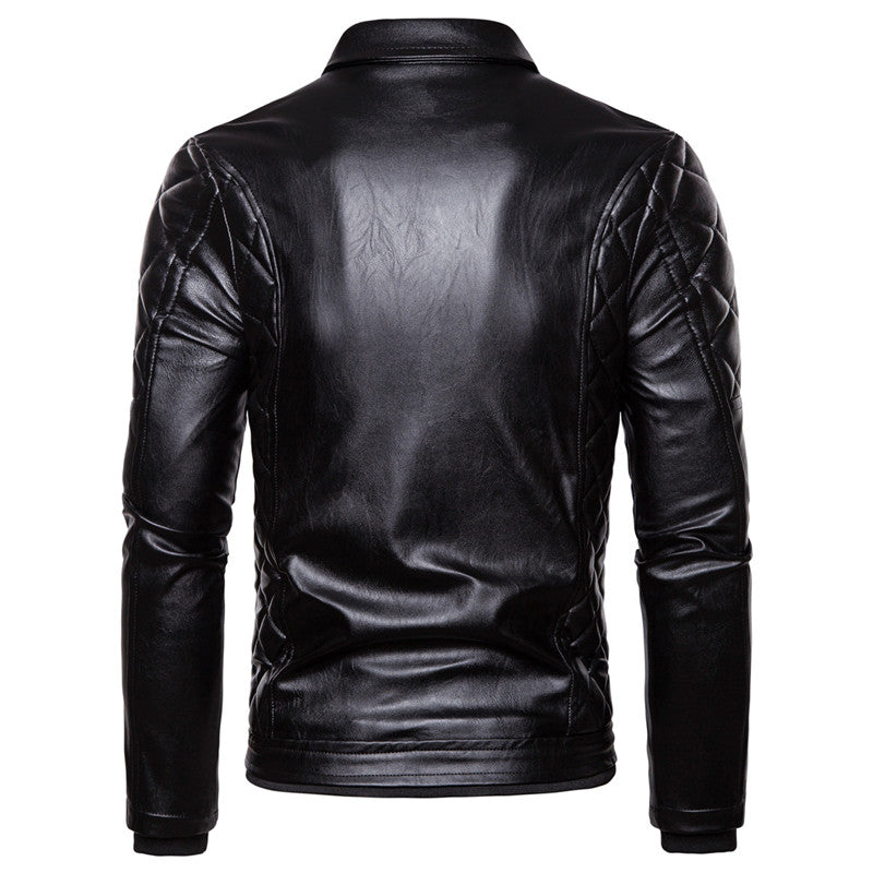 New Winter Fleece Motorcycle Leather Jacket Men Turn Down Fur Collar Slim Fit W image 4