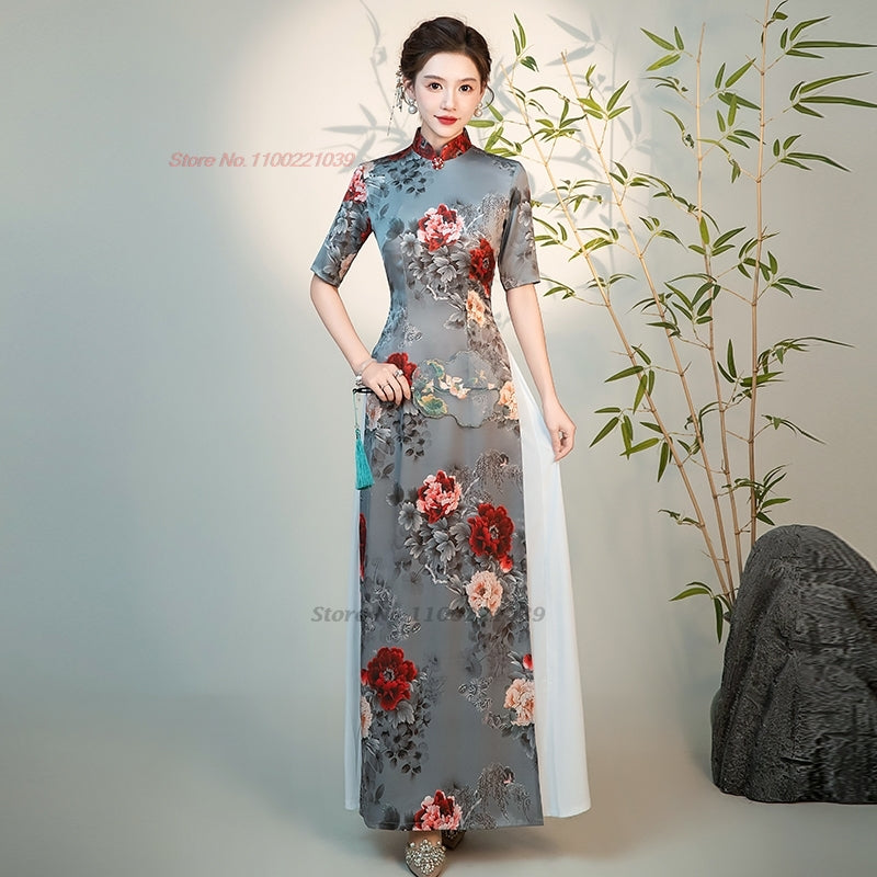 2024 vietnam traditional aodai dress chinese improved qipao national flower pri image 4