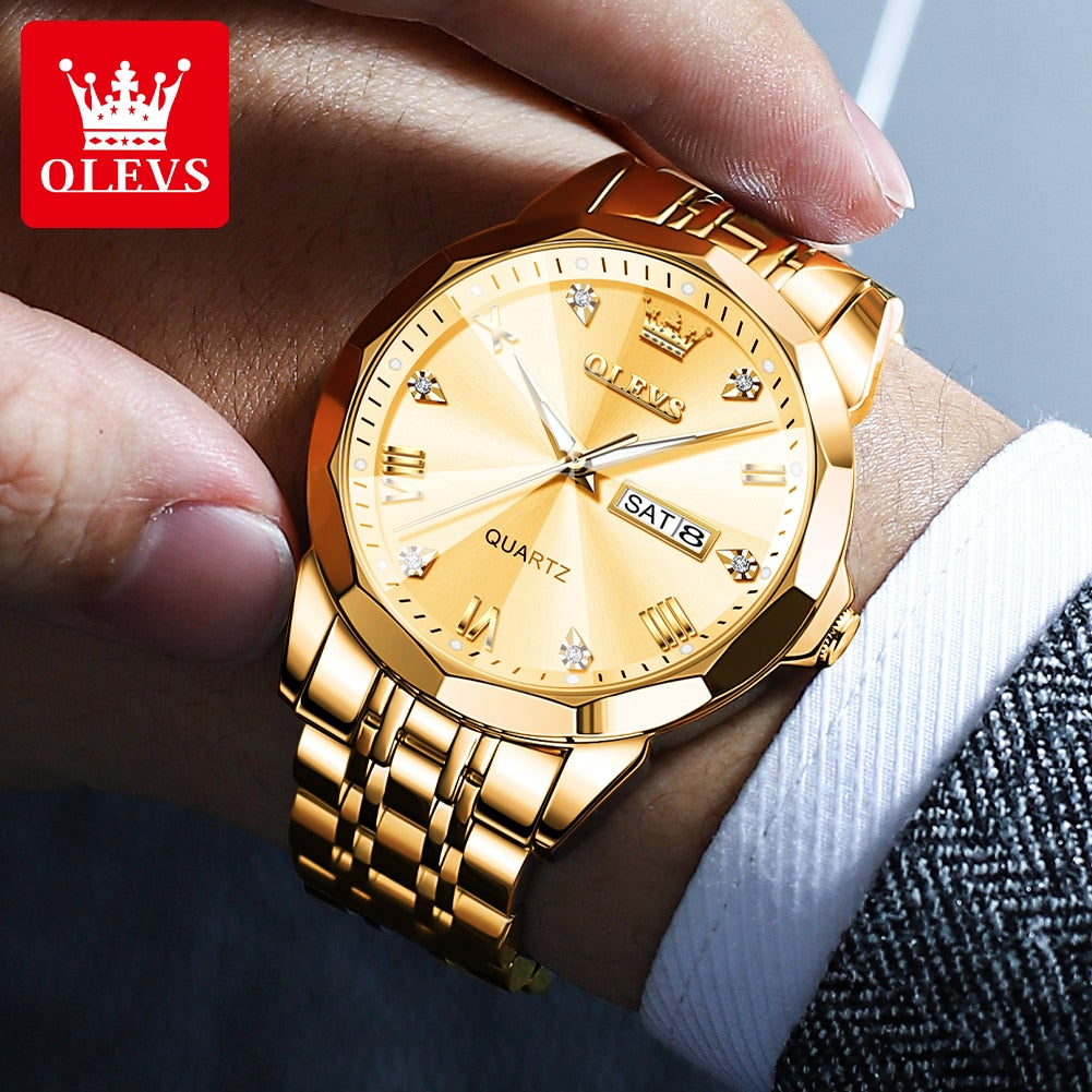 OLEVS Men‘s Watches Gold Original Quartz Wristwatch Waterproof Luminous image 4