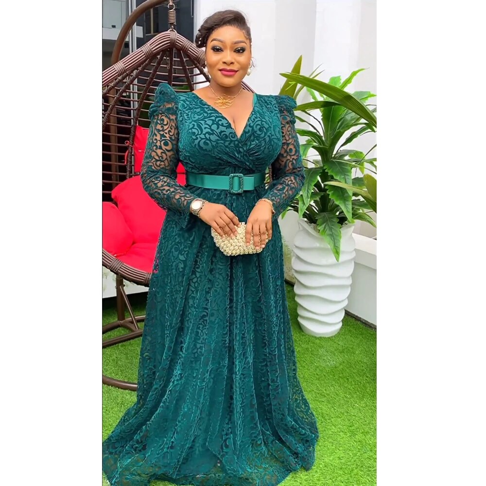 MD African Women Plus Size Evening Dresses Wedding Party Luxury 2024 Lace Flann image 1