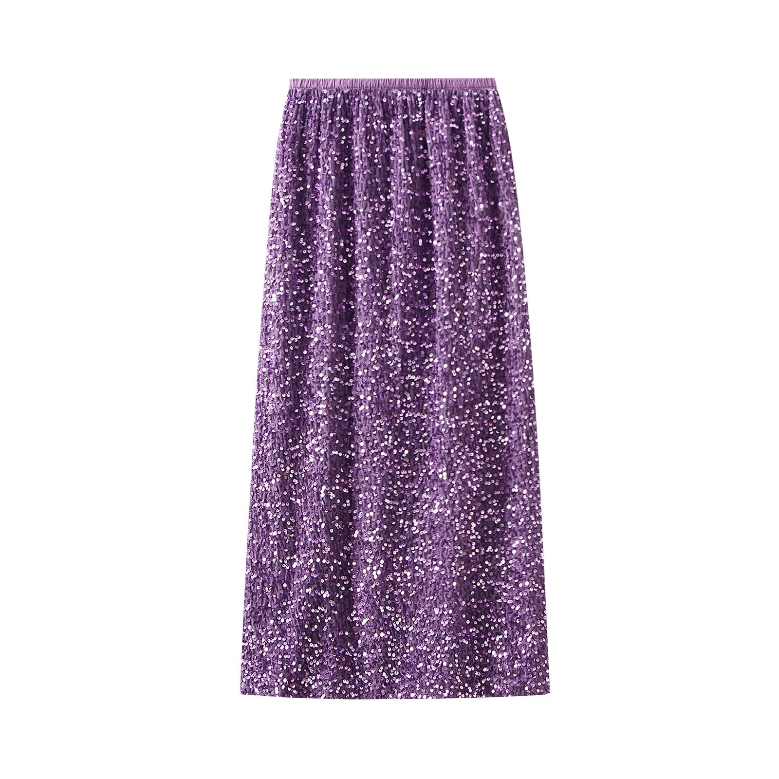 Women Elegant Shiny Sequined Long Skirt Summer Fall Elastic Waist Casual Skirts image 4