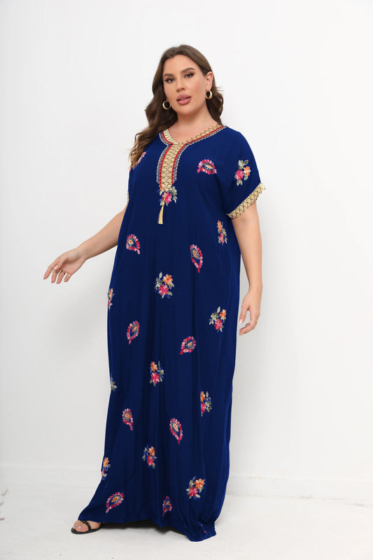 2 Pieces Set African Dresses For Women Cotton O-neck Jilbab Short Sleeves Kafta image 0