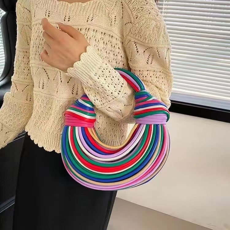 Handbags for Women 2023 New Gold Luxury Designer Brand Handwoven Noodle Bags Ro image 4