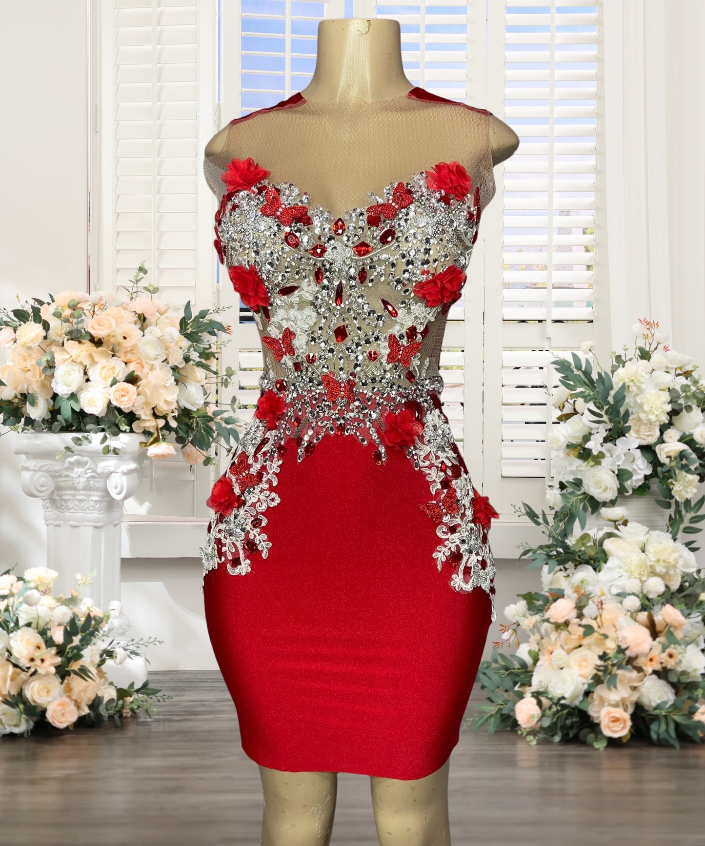 Red Sheath Crystal Homecoming Dresses for Girls 2025 Crystal Beading Hand Made  image 0