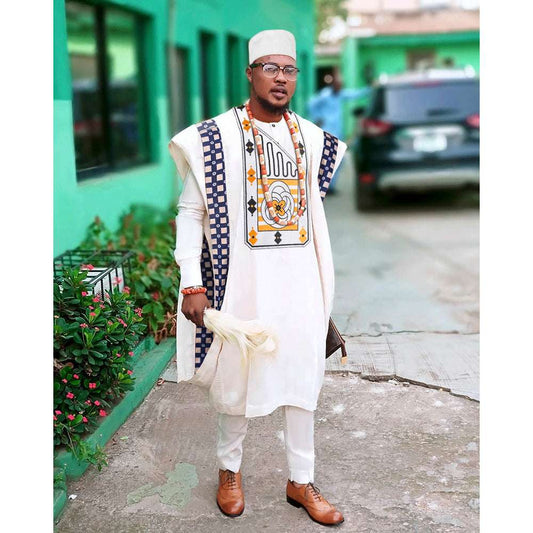H&D African Clothes for Men Traditional Rich Bazin Original   Embroidery White image 0