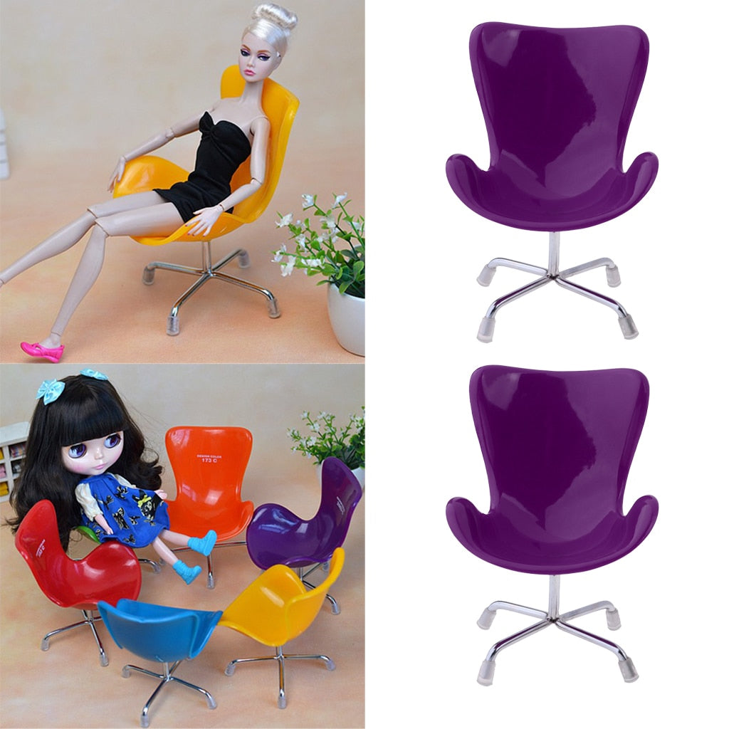 2 Pcs 1/6 Dolls House Miniature Furniture Swan Chair Office Chair for   for Doll image 2