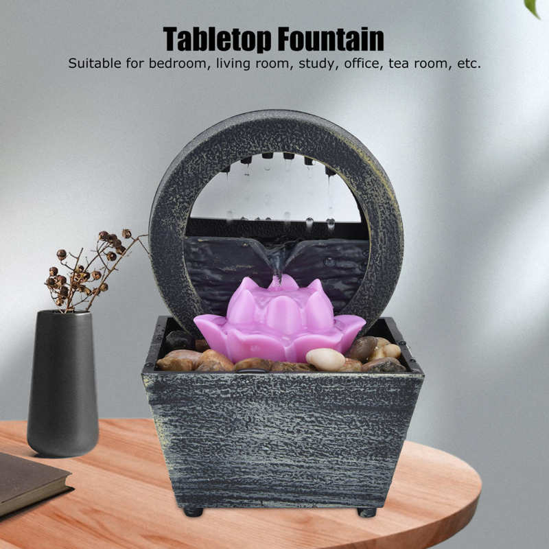 3V USB Plastic Flower Water Fountain LED Tabletop Fountain with Stones for Home image 1
